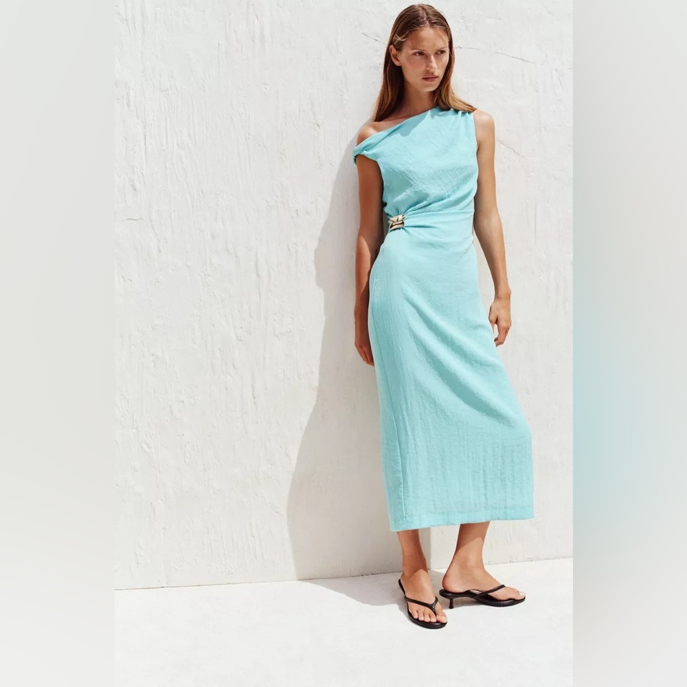 NWT ZARA ASYMMETRIC MIDI DRESS WITH APPLIQUÉ - Picture 2 of 9